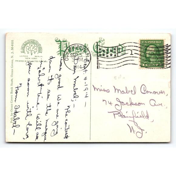 Antique Postcard North End Swimming Pool Ocean Grove NJ Busy Beach Town 1914 - Picture 2 of 2